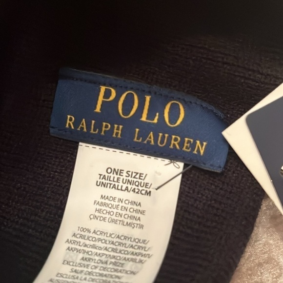 Brand New Polo Ralph Lauren Black Knit Stretch Beanie Hat Red Embroidered Pony - Picture 7 of 14